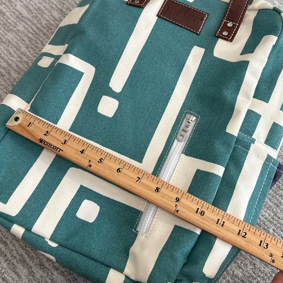 Maika Recycled Canvas Zippered Backpack in Malibu Natural & Teal Vegan Straps - Picture 10 of 13